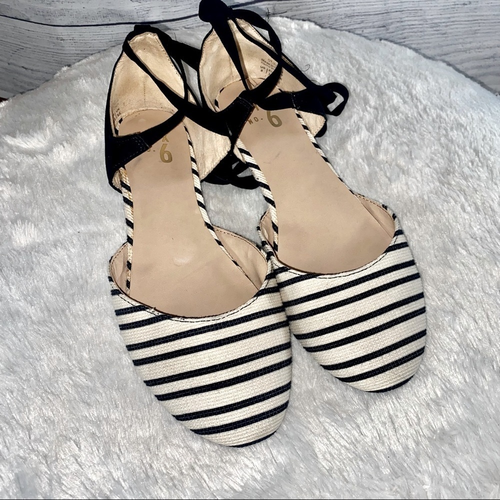 MIX No. 6 Otisa Black and White striped toe lace up leg ballet flats